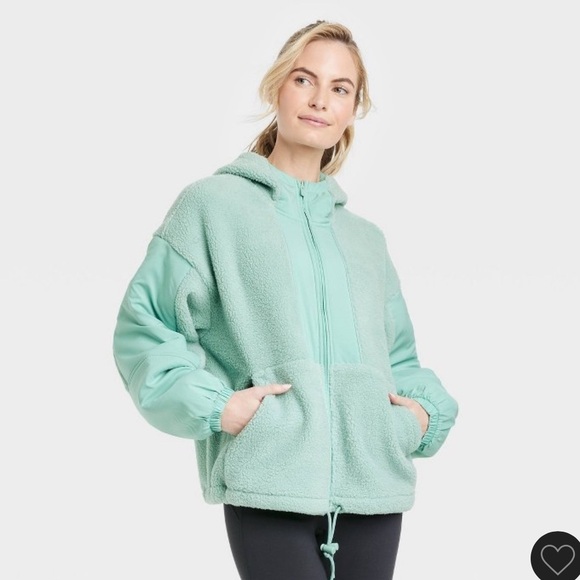 All in Motion Womens Full Zip Sherpa Jacket with Hoodie Casual Fleece - Picture 1 of 4